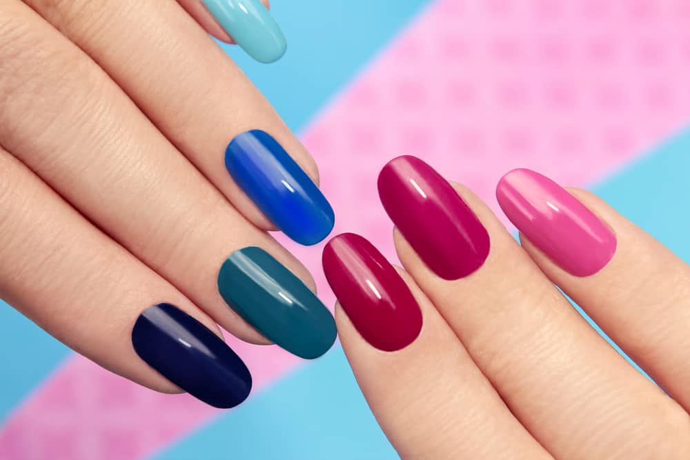 Blue pink manicure